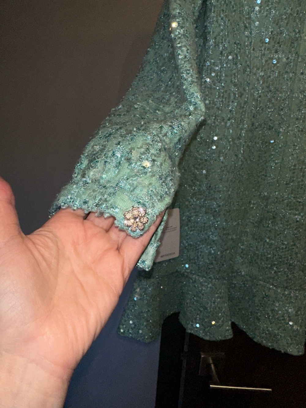NWT Self-Portrait Mint Sequin Tweed Crystal-Trim dress size 4 - Picture 6 of 7